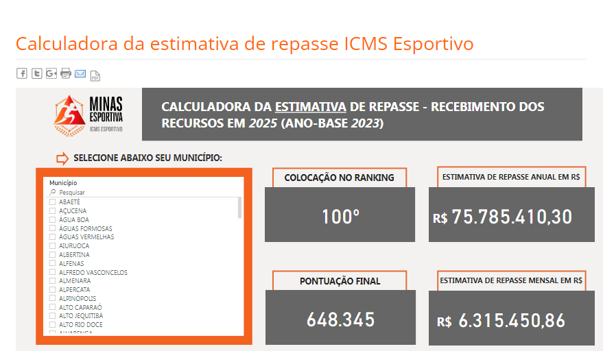 Sedese lança Calculadora de Repasse dos recursos do ICMS Esportivo e cartilha sobre Memória de Cálculos