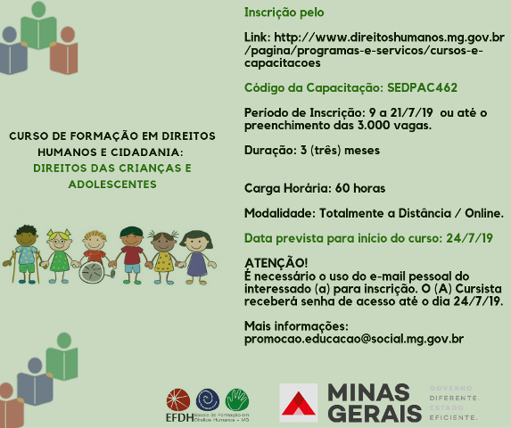 Governo de Minas abre inscrições para curso sobre direitos das crianças e adolescentes