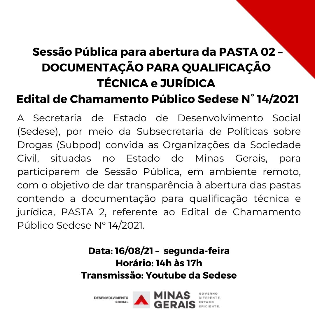 Aviso Sessão Pública para abertura da PASTA 02 DOCUMENTAÇÃO PARA QUALIFICAÇÃO TÉCNICA e JURÍDICA